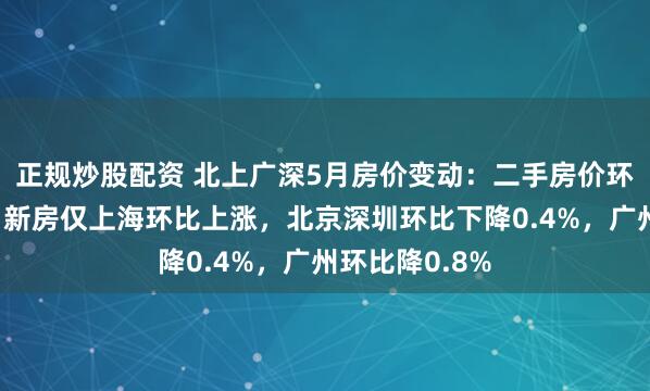 正规炒股配资 北上广深5月房价变动：二手房价环比跌幅扩大，新房仅上海环比上涨，北京深圳环比下降0.4%，广州环比降0.8%